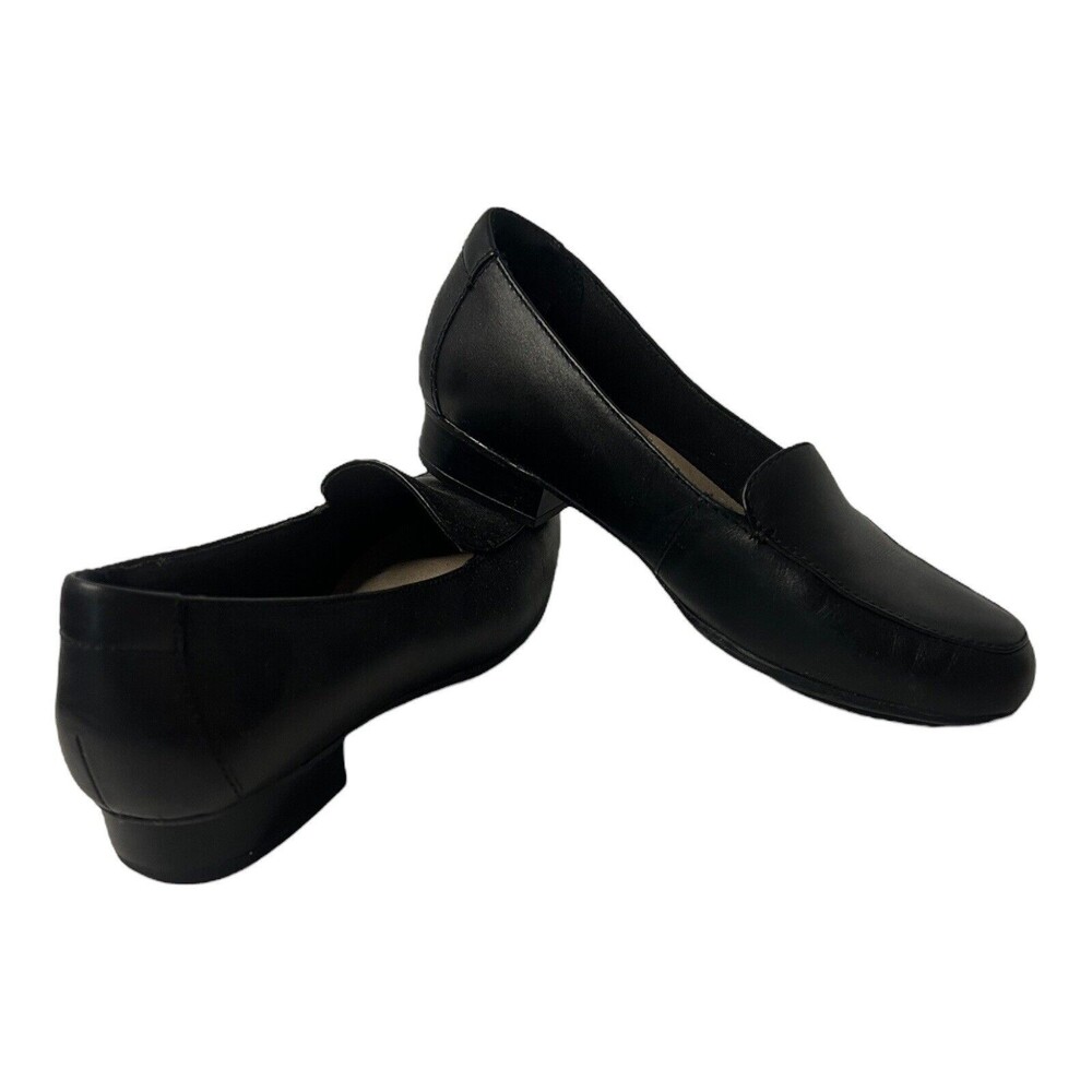 Clarks Juliet Lora Loafer Womens Size 8 Slip On Shoe Black Leather Comfort EUC